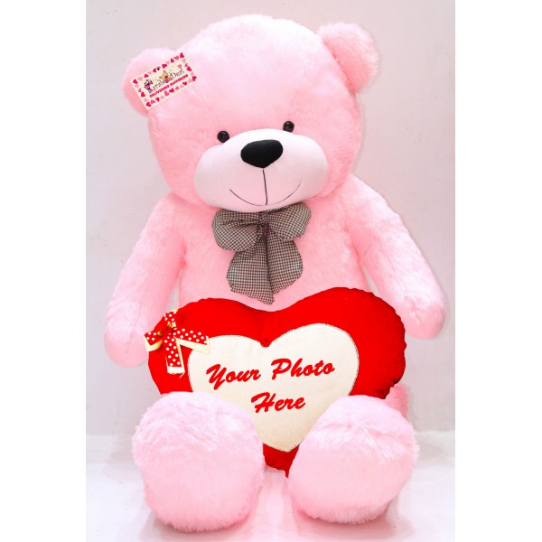 5 Feet Long Pink Teddy Bear Soft Toy with Personalized Photo Heart